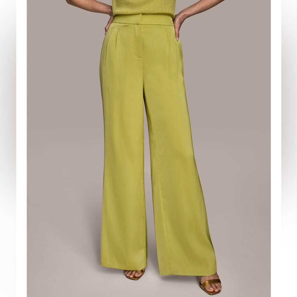 NWT Donna Karan Women’s Satin Wide-Leg Pants. Size 8. Scuffed Citron.